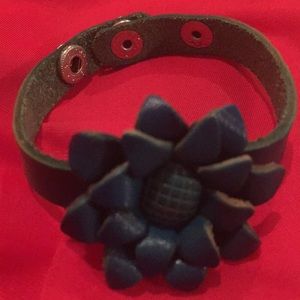 Leather cuff Bracelet. With hand Tooled Flower